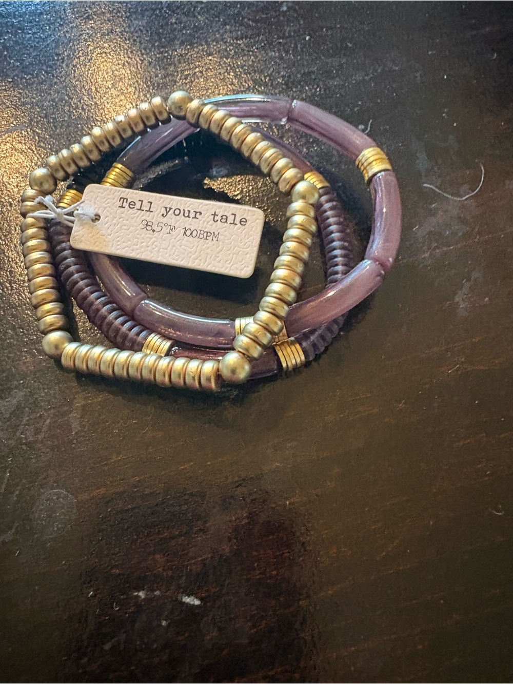 Purple and Gold Beaded Stretch Bracelet Set